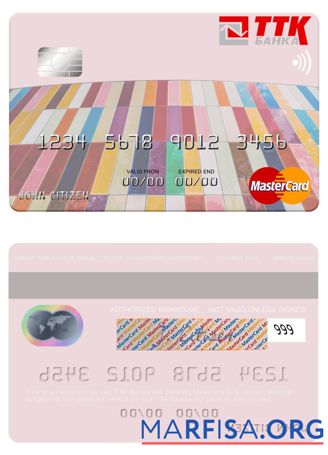 Downloadable Macedonia TTK Banka AD Skopje mastercard real example